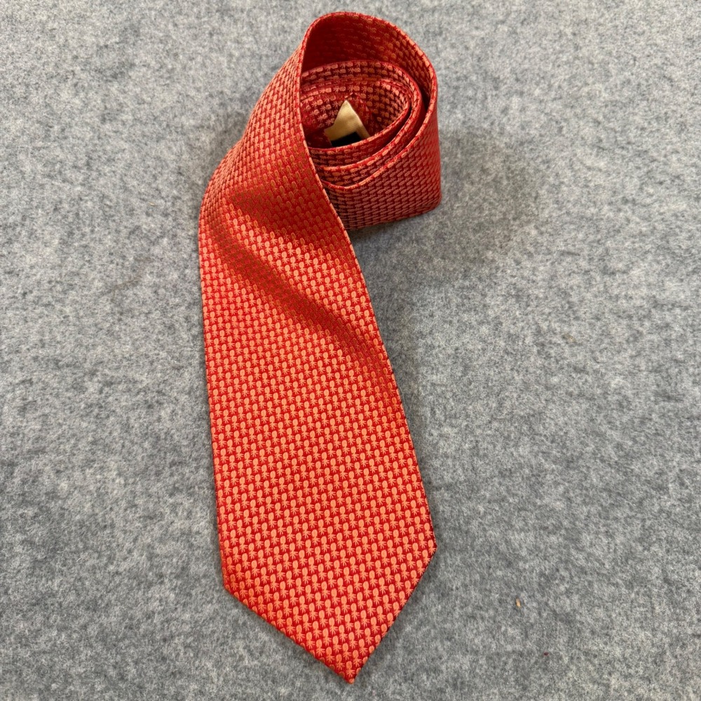 Tommy Bahama Mens Red Orange Pineapple Silk Necktie Hand Made Tropical Tie
